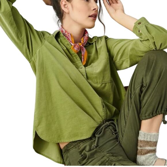 Anthropologie Pilcro Sigourney Green Corduroy Button Down Top M - Picture 2 of 8